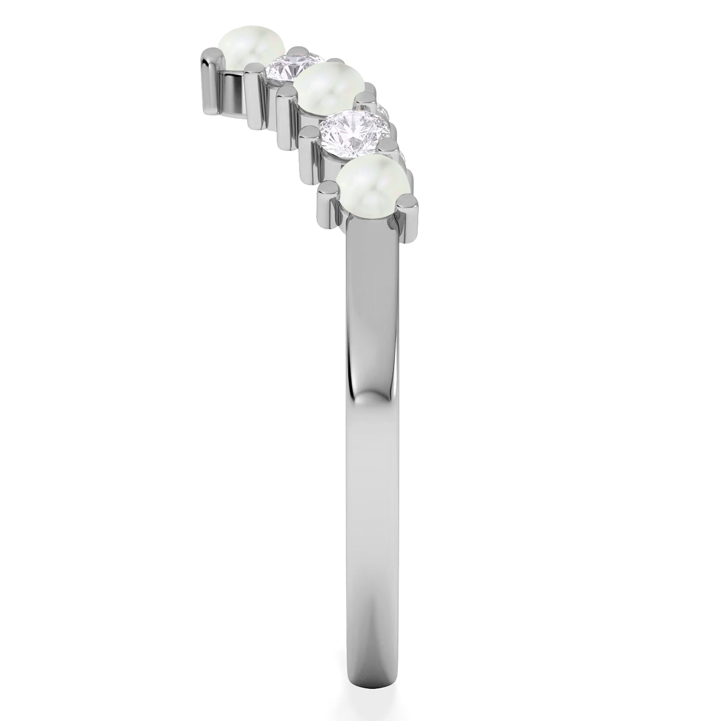 Opal and Lab Diamond Wishbone Ring in 9K White Gold